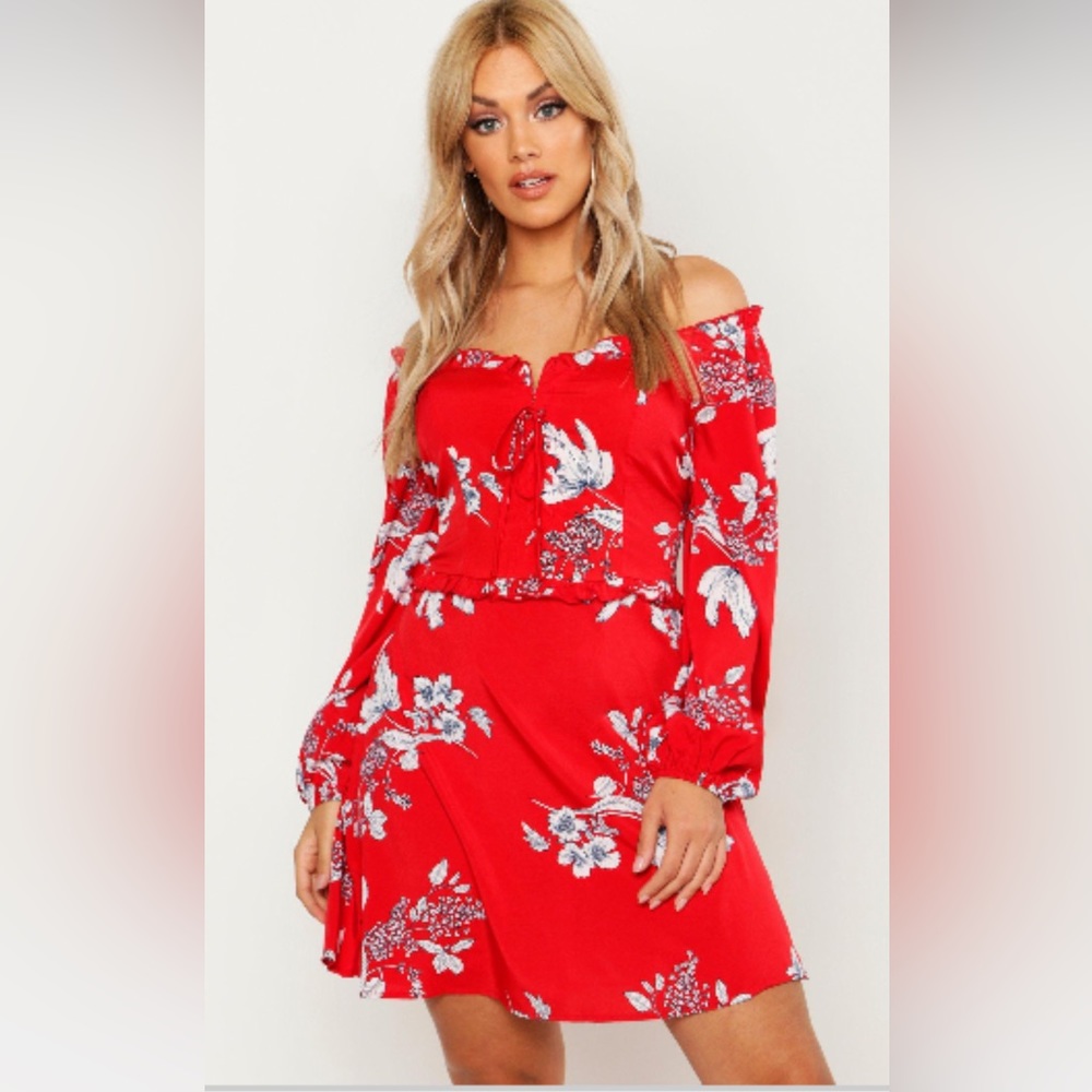Lace ruffle detail lace up skater dress *never worn*